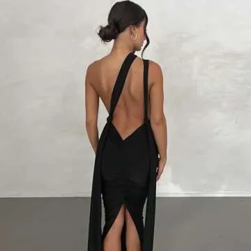 ABYOVRT Women Sexy Backless Dress Bodycon Sleeveless Open Back Maxi Dress Going Out Elegant Party Cocktail Long Dress (C-Black, S)