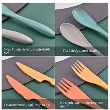 Knives Spoons and Forks Set, Wheat Straw Cutlery Set, Reusable Flatware Set for 8, Utensils for Party, Travel, Work, Picnic, Camping or Daily Use