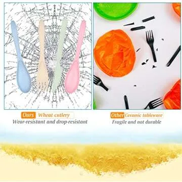 Knives Spoons and Forks Set, Wheat Straw Cutlery Set, Reusable Flatware Set for 8, Utensils for Party, Travel, Work, Picnic, Camping or Daily Use