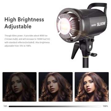 GODOX SL-60W 60W CRI95+ Qa>90 5600¡À300K Bowens Mount LED Video Light, Wirelessly Adjust Brightness, 433MHz Grouping System, for Video Recording, Wedding,Outdoor Shooting