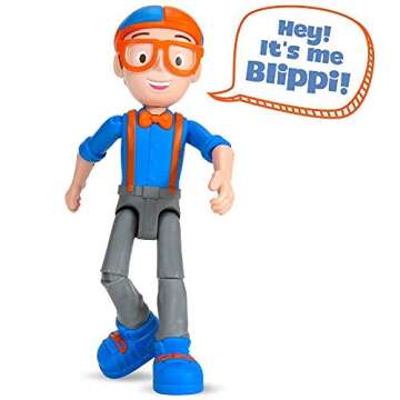 Blippi Talking Figure, 9-inch Articulated Toy with 8 Sounds and Phrases, Poseable Figure Inspired by Popular YouTube Edutainer