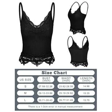 Bencailor 3 Pcs Women's Lace Tank Tops Y2k Camisole Lace Patchwork Crop Tops Grunge Style Ribbed Knitted Clothing(M,White, Gray, Black)