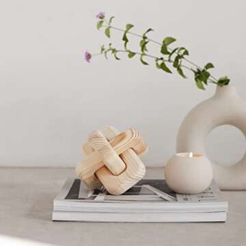 katha Wood Chain Link Decor for Coffee Table - Living Room Decor, Wood Knot Decor for Home - Table, Shelf Decoration - Pine Wood Knot Ornaments for Office & Farmhouse, 5x5x5