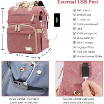 Stylish Knitting Bag Backpack with USB Charging Port