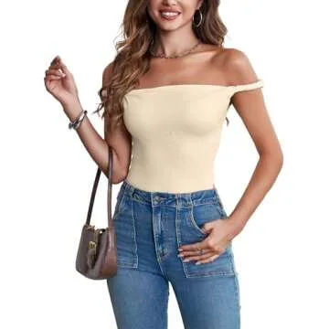 Tankaneo Womens Off The Shoulder Top Sleeveless Slim Fit Stretchy Tank Top Y2k Casual T Shirts