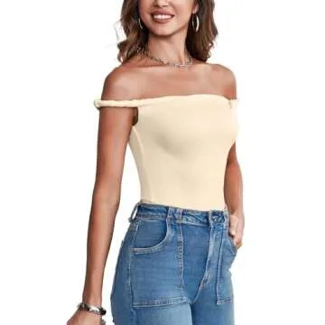 Tankaneo Womens Off The Shoulder Top Sleeveless Slim Fit Stretchy Tank Top Y2k Casual T Shirts