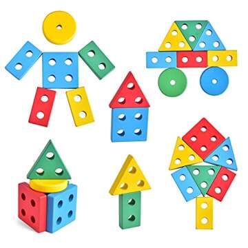 FUN LITTLE TOYS Stacking Train, Shape Sorter Wooden Toys(23 pcs), Sorting & Stacking Toys for Toddle...