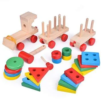Colorful Wooden Stacking Train Toy for Toddlers and Kids