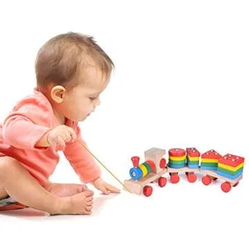 Colorful Wooden Stacking Train Toy for Toddlers and Kids
