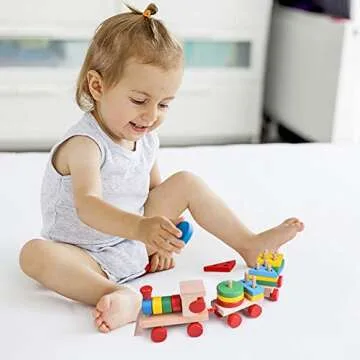 Colorful Wooden Stacking Train Toy for Toddlers and Kids