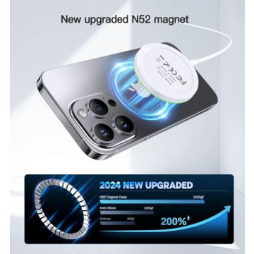 Magnetic Wireless Charger 15W Mag Safe Charger-Fast Charging Pad Compatible with iPhone16/15/14/13/12 Series & Airpods 2 3 Pro-LED Mag-Safe Pad with Dual Charging Ports Original Replacement（White）