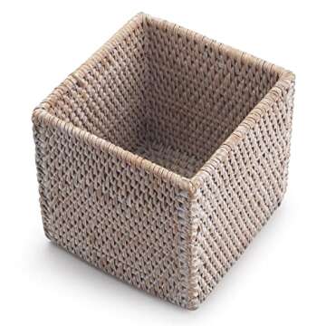 Rattan Tissue Box Cover Square, Hand Woven Wicker Tissue Holder, 5.5 x 5.5 X 5.7 inch, Whitewash