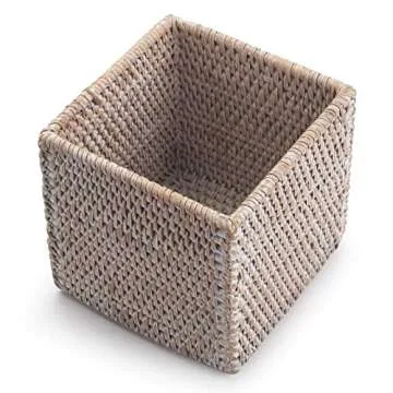 Rattan Tissue Box Cover Square, Hand Woven Wicker Tissue Holder, 5.5 x 5.5 X 5.7 inch, Whitewash
