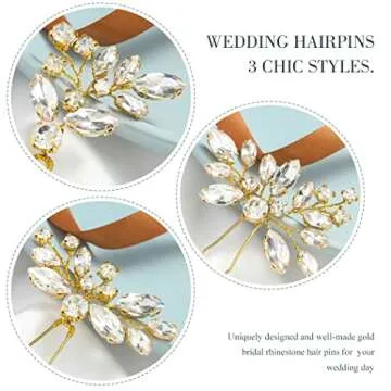 Asooll Rhinestone Bride Wedding Hair Pin Crystal Bridal Hair Clip Crystals Headpiece Hair Accessories for Women and Girls(Pack of 3)