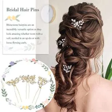 Asooll Rhinestone Bride Wedding Hair Pin Crystal Bridal Hair Clip Crystals Headpiece Hair Accessories for Women and Girls(Pack of 3)