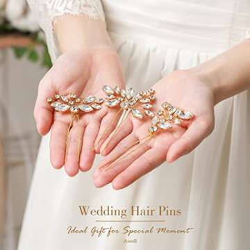 Asooll Rhinestone Bride Wedding Hair Pin Crystal Bridal Hair Clip Crystals Headpiece Hair Accessories for Women and Girls(Pack of 3)
