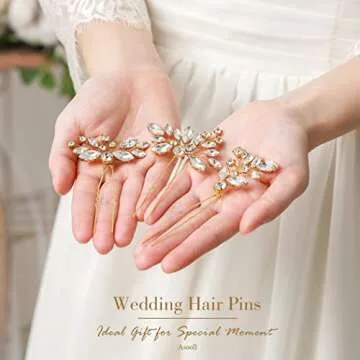 Asooll Rhinestone Bride Wedding Hair Pin Crystal Bridal Hair Clip Crystals Headpiece Hair Accessories for Women and Girls(Pack of 3)