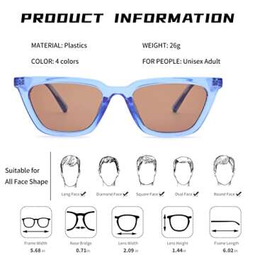 Pro Acme Retro Square Cat Eye Sunglasses for Women Men 100% UV Protection Trendy Outdoor Sun Shades (Transparent Blue Frame | Dark Brown Lens)
