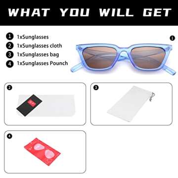 Pro Acme Retro Square Cat Eye Sunglasses for Women Men 100% UV Protection Trendy Outdoor Sun Shades (Transparent Blue Frame | Dark Brown Lens)