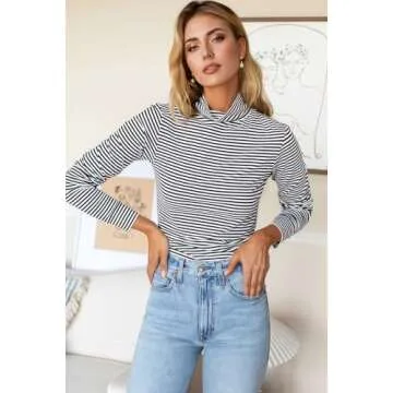 PrinStory Womens Long Sleeve Mock Turtleneck Tee Tops 2024