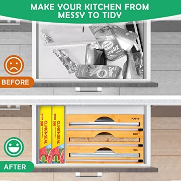 3-in-1 Bamboo Wrap Dispenser: Eco-friendly Kitchen Essential