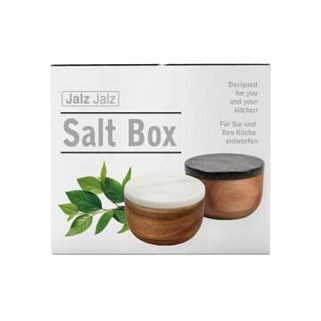 jalz jalz Large Wood Salt Box Salt cellar with Spoon Spice Salt Container salt holder Solid Natural ...