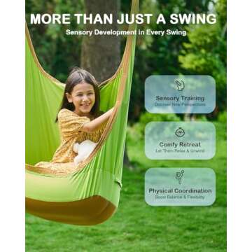 CO-Z Upgraded Kids Hanging Pod Swing Chair with Inflatable Cushion, Child Hanging Hammock for Indoor and Outdoor, Sensory Pod Swing for Kids (Two Straps, Green)