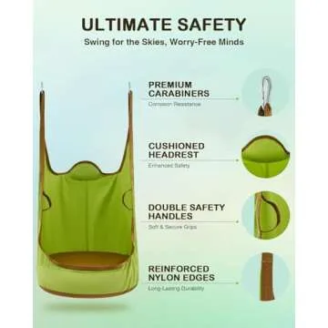 CO-Z Upgraded Kids Hanging Pod Swing Chair with Inflatable Cushion, Child Hanging Hammock for Indoor and Outdoor, Sensory Pod Swing for Kids (Two Straps, Green)