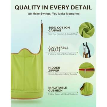 CO-Z Upgraded Kids Hanging Pod Swing Chair with Inflatable Cushion, Child Hanging Hammock for Indoor and Outdoor, Sensory Pod Swing for Kids (Two Straps, Green)