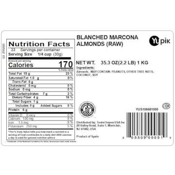 Yupik Blanched Marcona Almonds, 2.2 lb, Gluten-Free, Vegan, Kosher, Oil-Free, Raw Nuts, Unsalted, Sk...