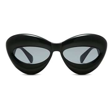 Long Keeper Sexy Lip Sunglasses - Unique Women Thick Frame Cat Eye Candy Color Punk Sun Glasses UV400 (Black)