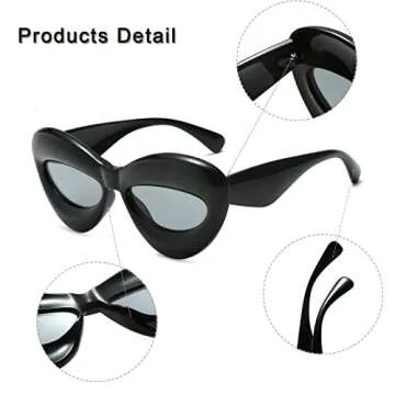 Long Keeper Sexy Lip Sunglasses - Unique Women Thick Frame Cat Eye Candy Color Punk Sun Glasses UV400 (Black)