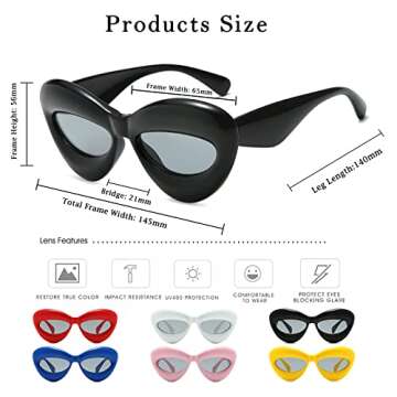 Long Keeper Sexy Lip Sunglasses - Unique Women Thick Frame Cat Eye Candy Color Punk Sun Glasses UV400 (Black)