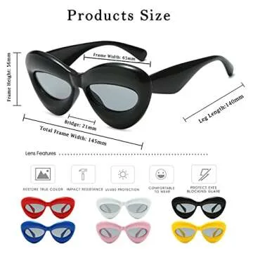 Long Keeper Sexy Lip Sunglasses - Unique Women Thick Frame Cat Eye Candy Color Punk Sun Glasses UV400 (Black)