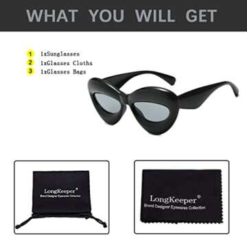 Long Keeper Sexy Lip Sunglasses - Unique Women Thick Frame Cat Eye Candy Color Punk Sun Glasses UV400 (Black)