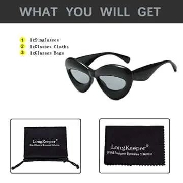 Long Keeper Sexy Lip Sunglasses - Unique Women Thick Frame Cat Eye Candy Color Punk Sun Glasses UV400 (Black)