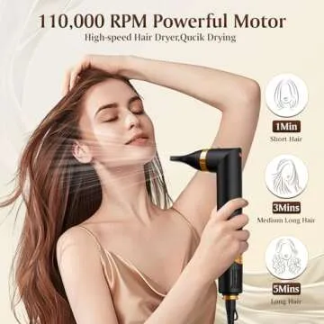 SUPGALIY 5 in 1 Air Styler, 110,000 RPM High-Speed Powerful Hair Dryer Brush & Multi-Styler with Auto-Wrap Curler, Cushion Massager Brush, Oval Brush, Diffuser, Nozzle Attachment