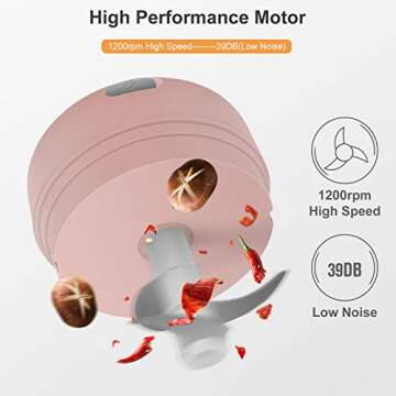 Electric Mini Garlic Chopper 2PCS Cups, Wireless Powerful Garlic Press Chopper, Portable 250ml+100ml Cups Garlic Blender For Vegetable, Fruit, Onions, Meat, Salad, Baby Food, IP68 Waterproof (Pink)