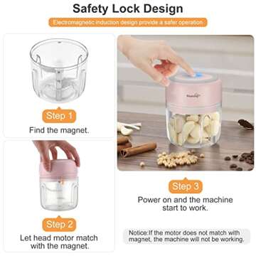 Electric Mini Garlic Chopper 2PCS Cups, Wireless Powerful Garlic Press Chopper, Portable 250ml+100ml Cups Garlic Blender For Vegetable, Fruit, Onions, Meat, Salad, Baby Food, IP68 Waterproof (Pink)