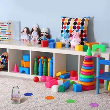 EAONE 48 Pack Carpet Dots for Classroom(5” in Diameter), Hook and Loop Magic Tape Circles Markers, Reusable Floor Dot Spot for School Teachers Students Group Kindergarten Activity, 6 Colors