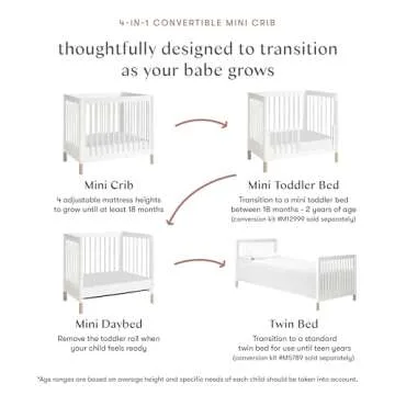 Babyletto Gelato 4-in-1 Convertible Mini Crib in White and Washed Natural, Greenguard Gold Certified