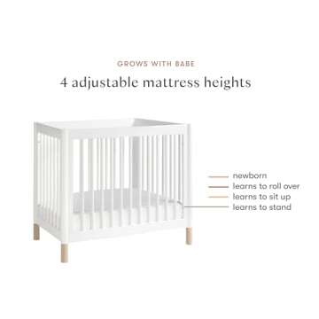 Babyletto Gelato 4-in-1 Convertible Mini Crib in White and Washed Natural, Greenguard Gold Certified