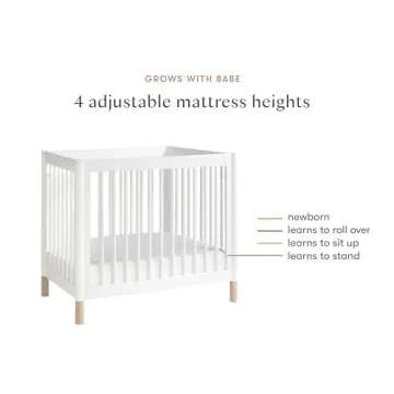 Babyletto Gelato 4-in-1 Convertible Mini Crib in White and Washed Natural, Greenguard Gold Certified