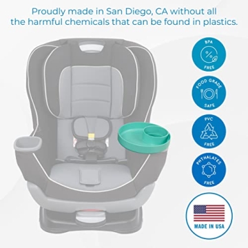 My Travel Tray Round, USA Made. Easily Convert Your existing Cup Holder to a Tray and Cup Holder for use in a Car Seat, Booster, Stroller, Golf Cart and Anywhere You Have a Cup Holder! Teal