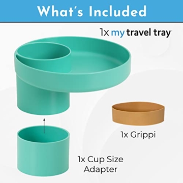 My Travel Tray Round, USA Made. Easily Convert Your existing Cup Holder to a Tray and Cup Holder for use in a Car Seat, Booster, Stroller, Golf Cart and Anywhere You Have a Cup Holder! Teal
