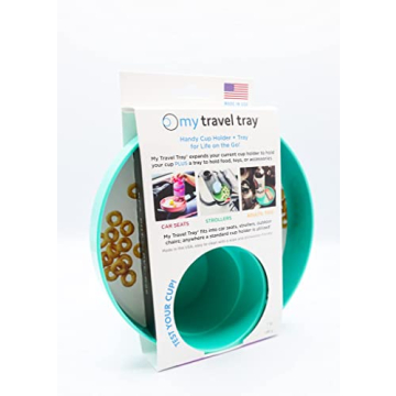 My Travel Tray Round, USA Made. Easily Convert Your existing Cup Holder to a Tray and Cup Holder for use in a Car Seat, Booster, Stroller, Golf Cart and Anywhere You Have a Cup Holder! Teal