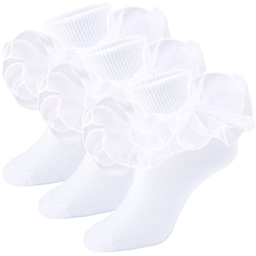 Mini angel Girls Ruffle Socks Double Lace Frilly Dress Socks Kids Turn Cuff Socks for Infant Toddler...