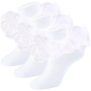 Mini angel Girls Ruffle Socks Double Lace Frilly Dress Socks Kids Turn Cuff Socks for Infant Toddler...