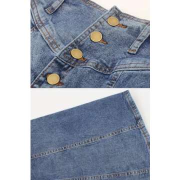 ebossy Women's High Rise Distressed Wash Denim Skirt A Line Swing Maxi Long Jean Skirts (X-Large, Light Blue)