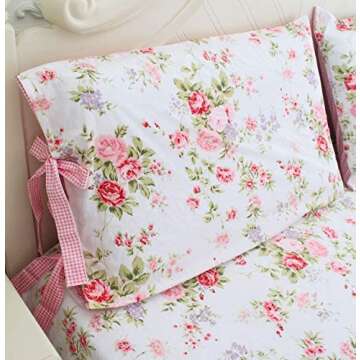 Usning Cotton Bedding Sheet, Set Extra Soft 100% Cotton Sheet Set, Rose Printed Bed Sheet Set, Floral Sheet and Pillowcase 4-Piece Full Size